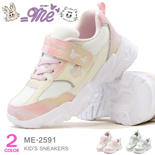 樂天商城 - スニーカー キッズ =Me 女の子 厚底 キッズシューズ ジュニア 靴 通学靴 マジック かわいい ネコ 軽量 イコールミー Me-2591