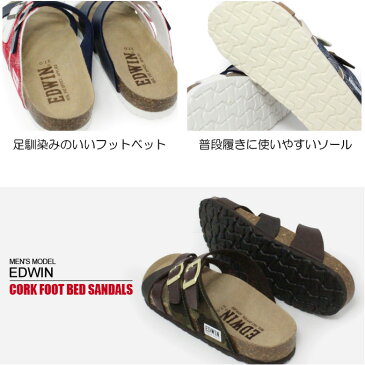 EDWIN サンダル メンズ ビルケン風 フットベットサンダル フラットサンダル オフィス EW9166 コンフォートサンダル