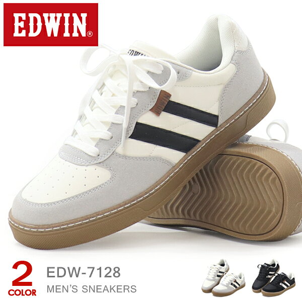 樂天商城 - EDWIN メンズ スニーカー カジュアルシューズ ウォーキングシューズ コートシューズ ローカット 靴 軽量 軽い 通勤 仕事 黒 白 ブラック ホワイト オシャレ エドウィン EDW-7128