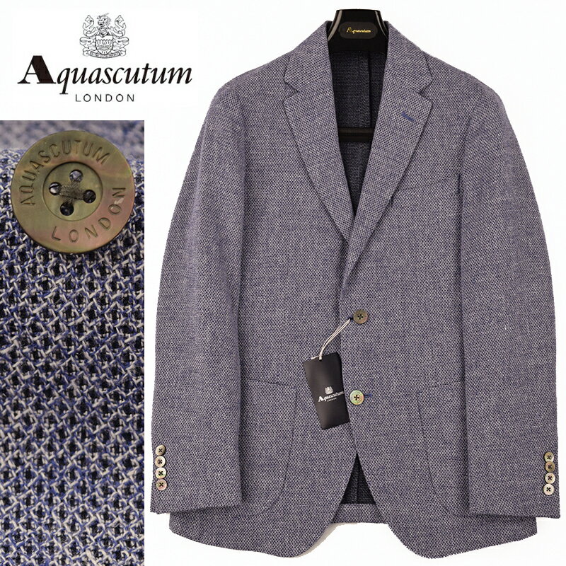 アクアスキュータム ◆Aquascutum アクアスキュータム◆春夏モデル 定価 93,500円 日本製 メッシュ リネン・コットンジャケット ネイビー (34・36サイズ)メンズジャケット