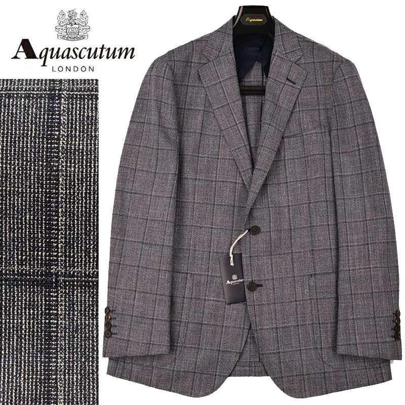 アクアスキュータム ◆Aquascutum アクアスキュータム◆春夏モデル 定価 176,000円 日本製 イタリア生地【ロロ・ピアーナ/LoroPiana】ウィンドペン柄 シルク混ウールジャケット 紺(A4・AB6・AB7サイズ) メンズジャケット ビジネス カジュアル おしゃれ