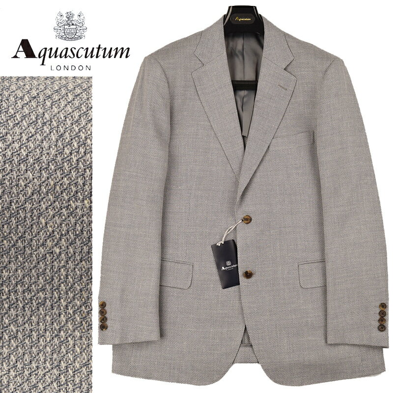 アクアスキュータム ◆Aquascutum アクアスキュータム◆春夏モデル 定価 99,000円 日本製 シルク・リネン混 バスケットカルゼ織りジャケット グレー(AB7サイズ) メンズジャケット ビジネス カジュアル おしゃれ