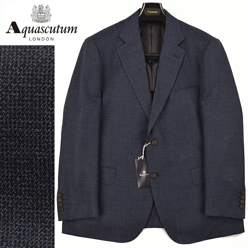 アクアスキュータム ◆Aquascutum アクアスキュータム◆春夏モデル 定価 99,000円 日本製 シルク・リネン混 バスケットカルゼ織りジャケット 紺(BB5サイズ) メンズジャケット ビジネス カジュアル おしゃれ