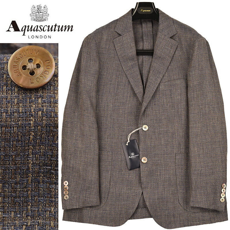 アクアスキュータム ◆Aquascutum アクアスキュータム◆春夏モデル 定価 110,000円 日本製 ミックスカラー リネン100％ ジャケット グレーベージュ(AB5サイズ) メンズジャケット ビジネス カジュアル おしゃれ