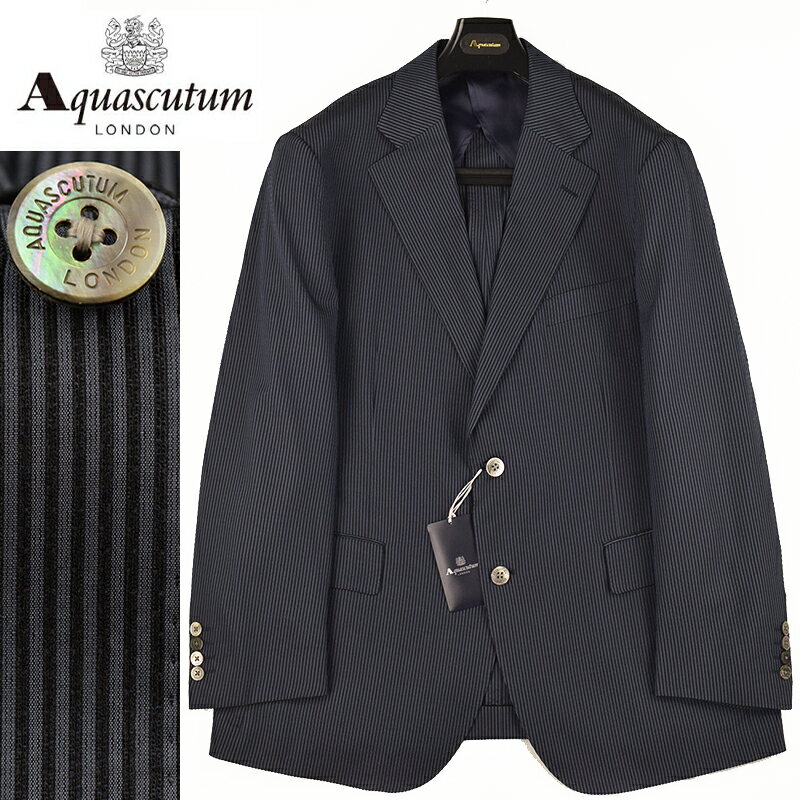 ◆Aquascutum アクアスキュータム◆春夏モデル 定価 148,500円 日本製 ストライプ シルクジャケット 紺(2Lサイズ)(大きいサイズ・キングサイズ・ビッグサイズ) メンズジャケット ビジネス カジュアル おしゃれ
