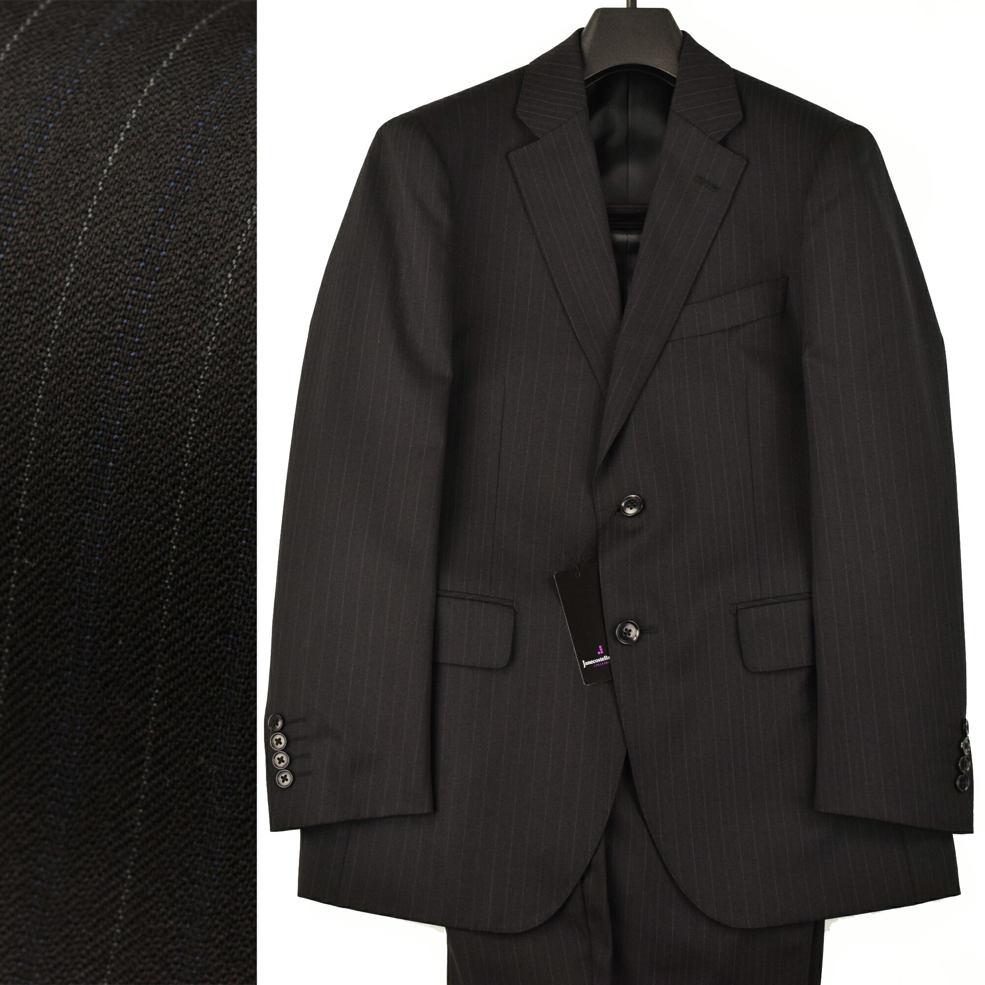 【ツーパンツ/パンツ2本セット】総裏 ウールポリエステル ストライプスーツ 黒(A4・A5・A7・A8)メンズスーツ ビジネススーツ 卒業式 入学式 入社式 新...