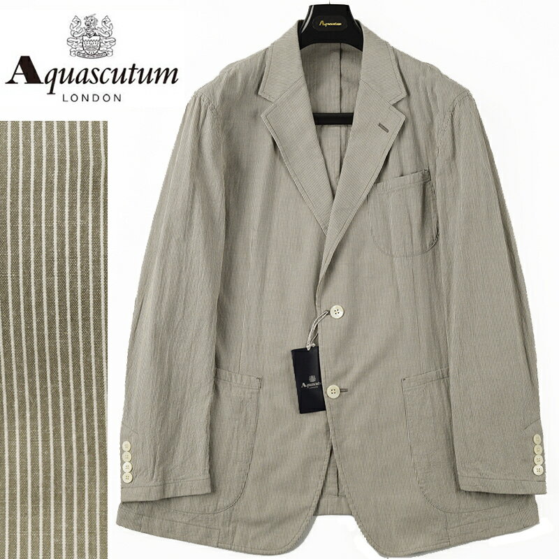 アクアスキュータム ◆Aquascutum アクアスキュータム◆【70％OFF】春夏モデル 定価 82,500円 日本製 綿麻 ストライプジャケット ベージュ メンズジャケット ビジネス カジュアル おしゃれ