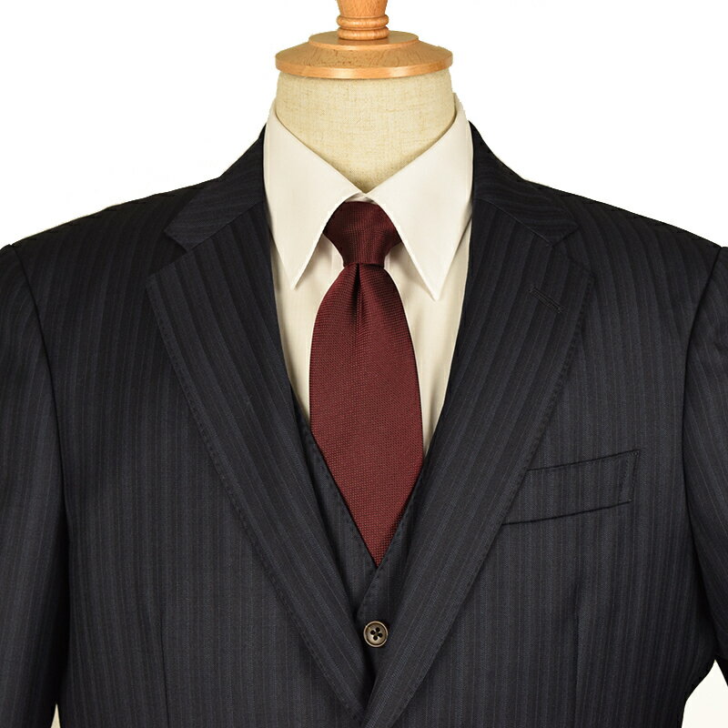 ◆DORMEUIL ドーメル 英国製生地◆秋冬モデル【スリーピース】日本国内縫製 ピンストライプ柄 ウールスーツ 濃紺 メンズスーツ ビジネススーツ 卒業式 入学式 入社式 新入社員 男(普通サイズ・キングサイズ・大きいサイズ・ビッグサイズ)
