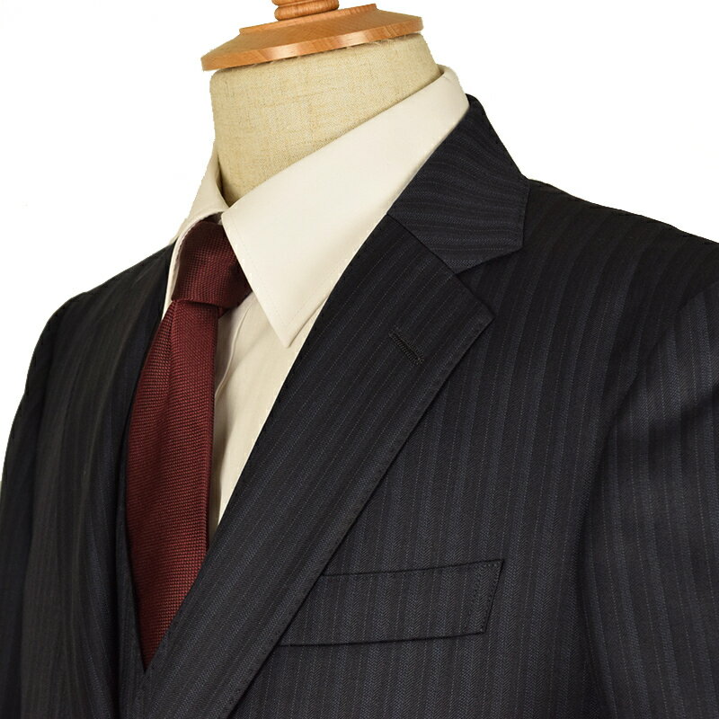 ◆DORMEUIL ドーメル 英国製生地◆秋冬モデル【スリーピース】日本国内縫製 ピンストライプ柄 ウールスーツ 濃紺 メンズスーツ ビジネススーツ 卒業式 入学式 入社式 新入社員 男(普通サイズ・キングサイズ・大きいサイズ・ビッグサイズ)