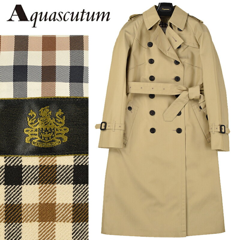 ◆Aquascutum アクアスキュータム◆定価143,000円 日本製 取外ライナー付き ベーシック ダブル トレンチコート ベージュ(サイズ4) レディースコート