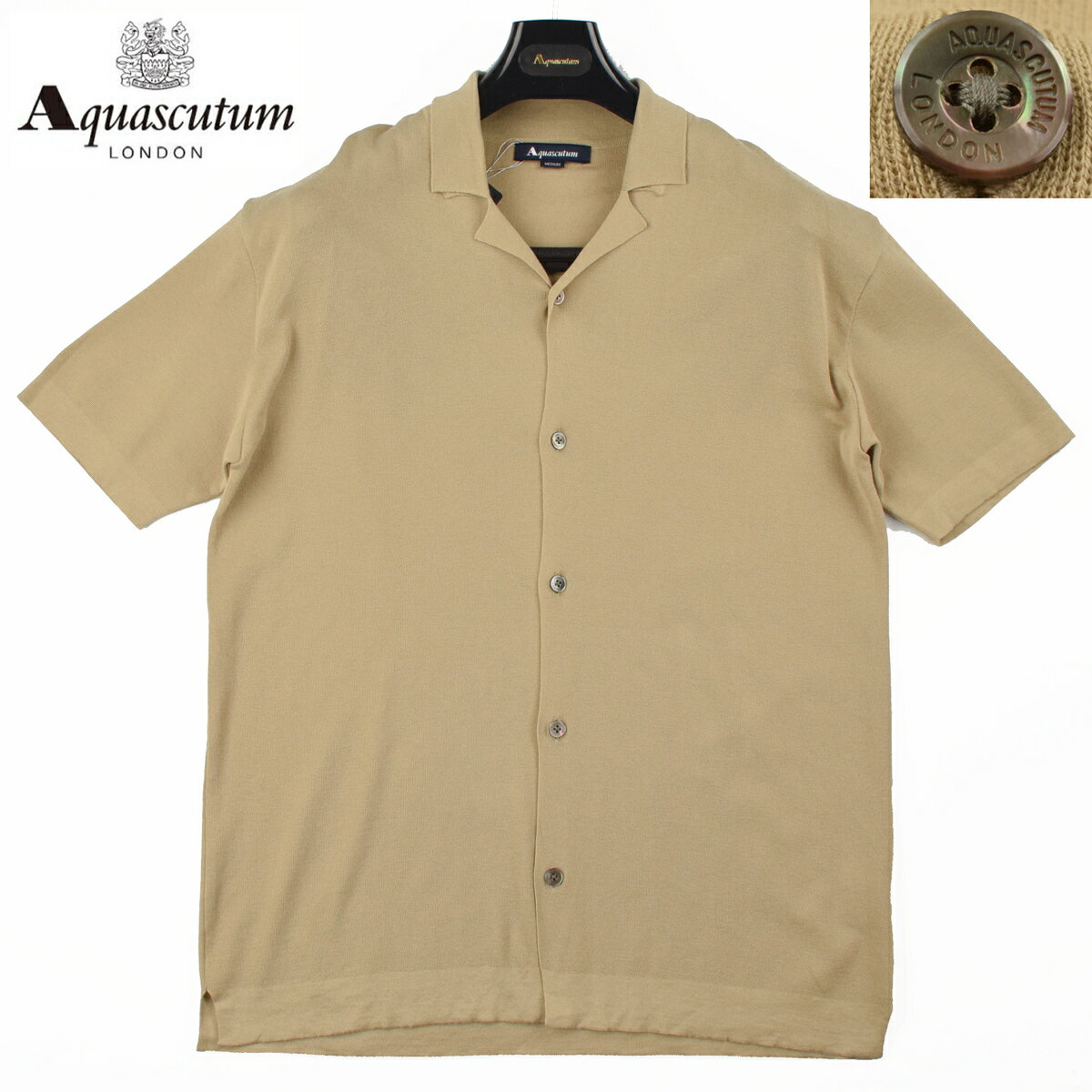 ◆Aquascutum アクアスキュータム◆【90％OFF】定価 33,000円 日本製 コットンシャツニット ベージュ メンズシャツ メンズニット