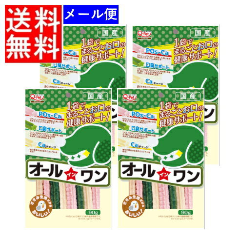 【4632】☆3【メール便送料無料】九州ペットフードオールインワン(90g)×4袋セットおいしく噛んで口臭＆口内の健康サポート犬用おやつ　ガム　ペット