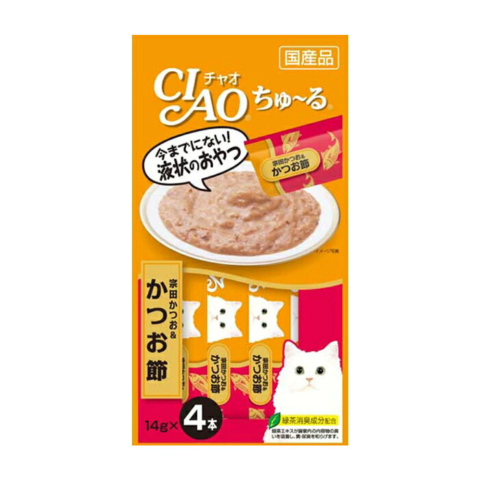 CIAO ちゅ～る(チャオちゅーる） 宗田かつお＆かつお節（14g×4本入）×1個　いなばペットフード ねこ 猫 キャットフード おやつ 10個までメール便可【4632】