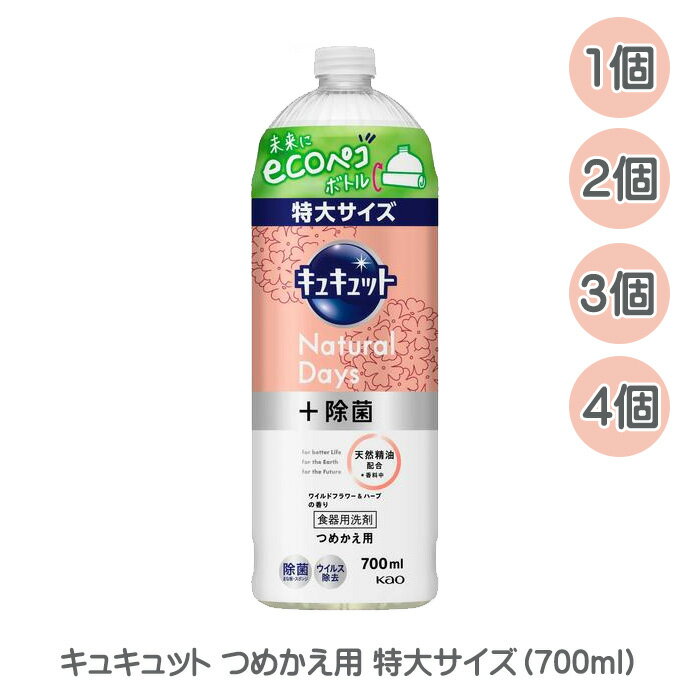 花王 キュキュット Natural Days 除菌 つめかえ用 特大サイズ 700ml ワイルドフラワー＆ハーブの香り ecoペコボトル 詰替え 詰め替え 詰替 ecoペコボトル 食器用洗剤 食器用 台所 洗剤 除菌 消臭 送料無料 ☆7【4504】