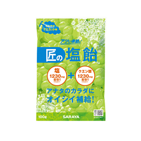 【3167】匠の塩飴 さわやかマスカット (100g) 塩あめ あめ アメ キャンディ 塩飴 サラヤ おやつ 塩分補給 熱中症対策 塩分糖分補給 期間限定