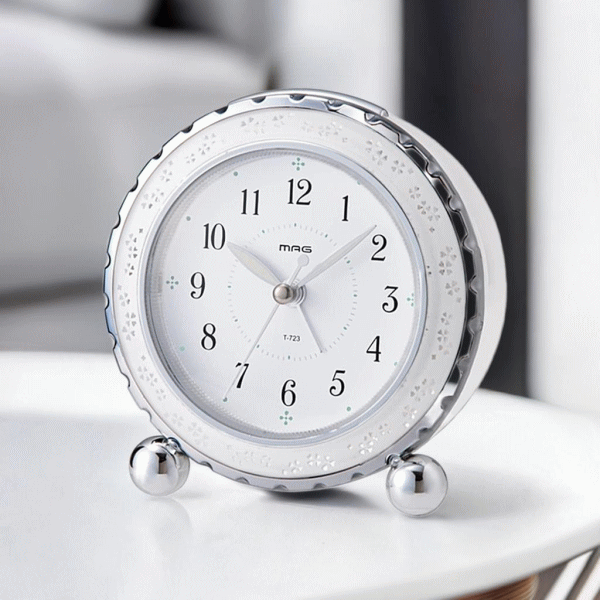 【5855】☆7【目覚まし時計】ノア精密 MAG アルブラン 【T-723】 [連続秒針、電子音アラーム、スヌーズ、ライト]アナログ キッズルーム ベッドルーム かわいい ガーリー 大人 子ども