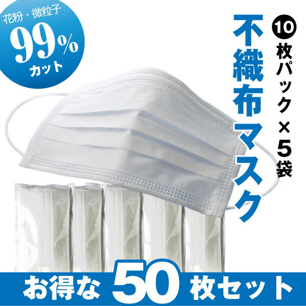 不織布マスク50枚セット大人用ホワ...
