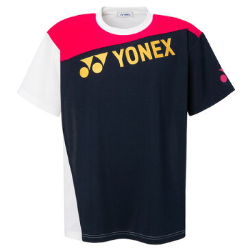 【9/5 24h限定エントリー＆対象4店舗買い回りで最大P10倍！】ヨネックス（YONEX） テニスウェア Tシャツ メンズ RWX20002-675 半袖 吸汗速乾 ロゴ ネイビー×ピンク バドミントンウェア （メンズ、レディース）