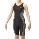 アリーナ(ARENA)(レディース)フィットネス水着 水泳 フィットネスワンピーススパッツ ブラック×グリーン M-3L AS5SWF15L BKGR ハーフレッグ 撥水