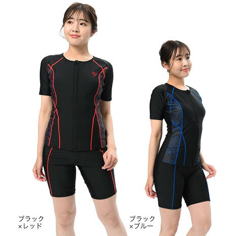 リュウナ（Ryuna）（レディース）フィットネス水着 レディース 水泳 サイドライン柄半袖 GR2214L