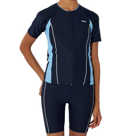 フィラ(FILA)(レディース)フィットネス水着 レディース 水泳 配色袖付フルジップセパレート 大寸 3132036-NV フィラ(FILA)(レディース)フィットネス水着 レディース 水泳 配色袖付フルジップセパレート 大寸 3132036-NV