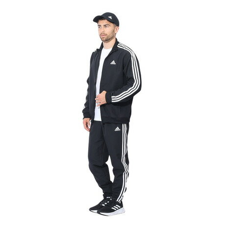 アディダス（adidas）（メンズ）ジャージ 上下セット ブラック 黒 スリーストライプス ウーブントラッ..