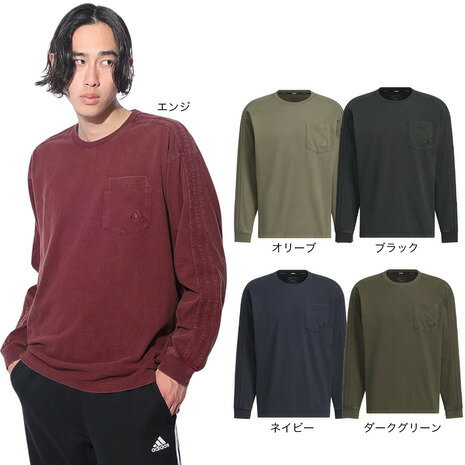 アディダス（adidas）（メンズ、レディース）スリーストライプス WASH ロングスリーブTシャツ ヘビーウェイト ルーズフィットKUE34