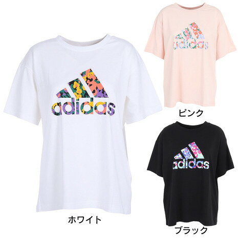 アディダス（adidas）（レディース）半袖Tシャツ レディース フラワーグラフィック ルーズフィット IDF63