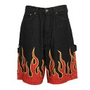 エクストララージ（XLARGE）（メンズ）FLAME DENIM PAINTER SHORT パンツ 101222031013-BLACK