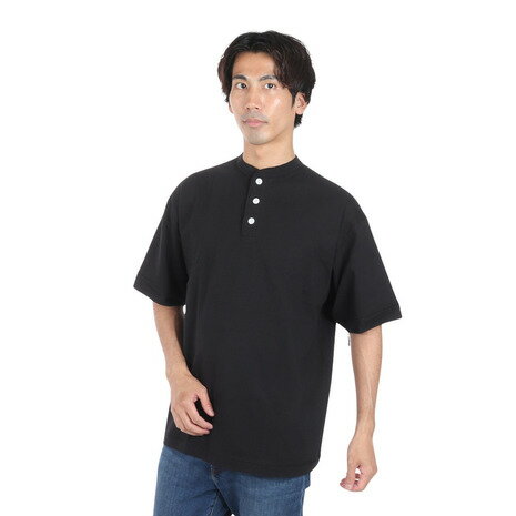 ヘルスニット(Healthknit)(メンズ)USAコットン ヘンリーネック 半袖Tシャツ HR24S-M002 BLK ヘルスニット(Healthknit)(メンズ)USAコットン ヘンリーネック 半袖Tシャツ HR24S-M002 BLK
