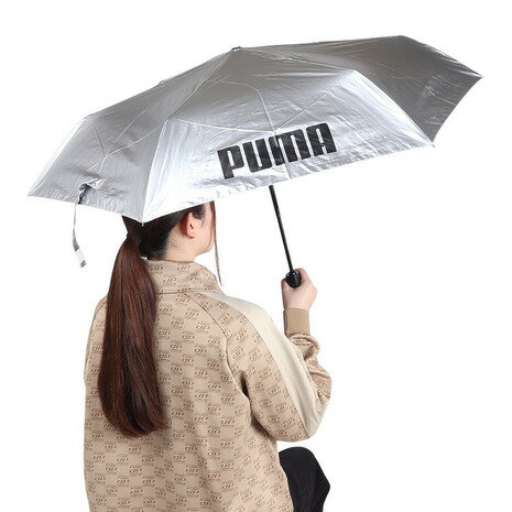 プーマ(PUMA)(メンズ、レディース)晴雨兼用 折りたたみ傘 無地 55cm 自動開閉式 PBP66WJ55 BK シルバー