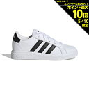 【5/10 24h限定 エントリー＆対象3店舗以上買い回りで最大P10倍！】アディダス（adidas）（キッズ）ジュニアスニーカー グランドコート ホワイト ブラック GW6511 スポーツ シューズ ライフスタイル テニス レースアップ 通学