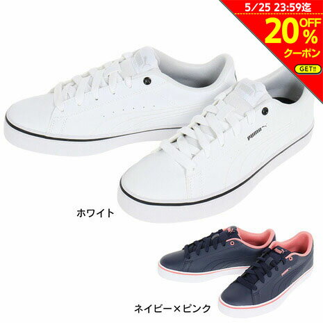 【20 OFFクーポン対象！5/25まで】プーマ（PUMA）（レディース）レディース スニーカー 白 紺 V コート バルク ホワイト ネイビーピンク EB 389908