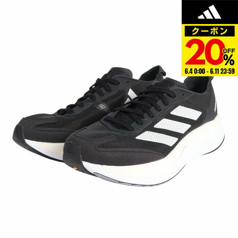 アディダス（adidas）（メンズ）ランニングシューズ アディゼロ ボストン 11 ワイド ブラック ホワイト GV9630 スニーカー 厚底 プレート 幅広 ジョギング