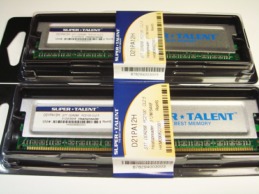 Supertalent 新品PC-2100 DDR266MHz 512Mを2枚1組合1GB ▲安定性抜群 永久保証