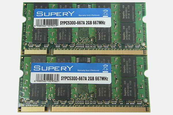 DDR2-667 Pc2-5300 2GBを2枚セット 4GB 200Pin S.O.DIMMノート用　大手メーカーチップ ▲相性保証▲