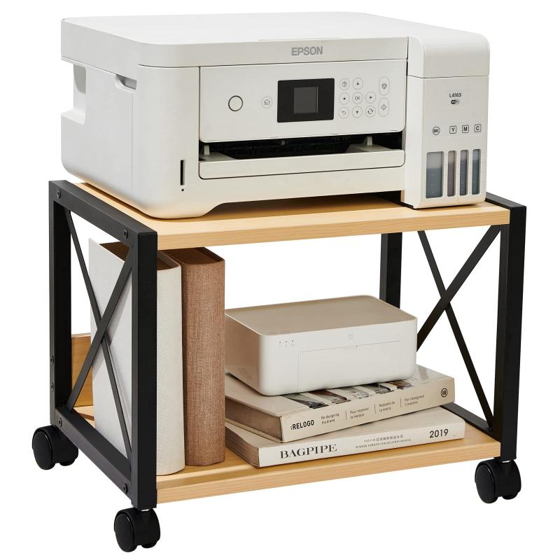 JIYUNII プリンター台 プリンターラック 木製 2段 プリンターワゴン 卓上収納 プリンター収納 机上＆机..