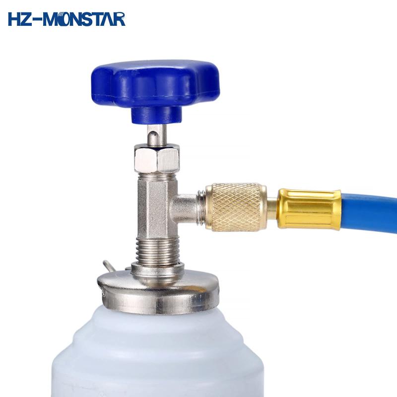 HZ-MONSTAR R12 R134a カーエアコン ガスチャージキット エアコンリチャージ 汎用缶切りタップバルブ R134a低圧用クイックカプラー メーター付き1.3mチャージングホース 変換アダプター 1/4”SAEオ