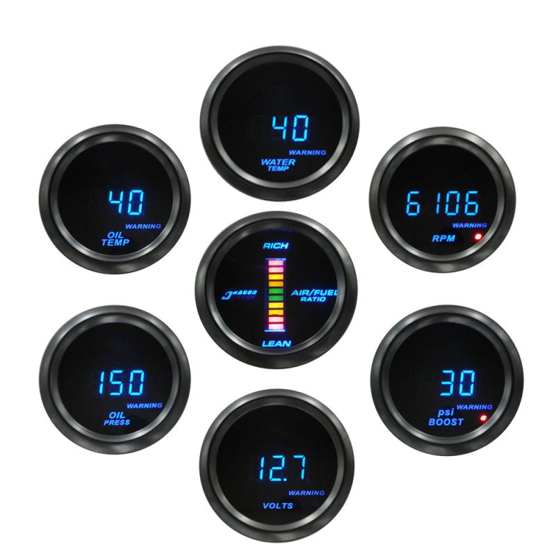 自動車 計器 52mm 水温表 油温表 油圧表 増圧表 回転数計 空燃比計 12V ブルー数値表示 ABS素材 車用メーター