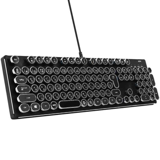 HKW タイプライター風メカニカルキーボード 青軸 JIS規格 109キー USB有線 日本語キーボード (シルバー) HKW タイプライター風メカニカルキーボード 青軸 JIS規格 109キー USB有線 日本語キーボード (シルバー)