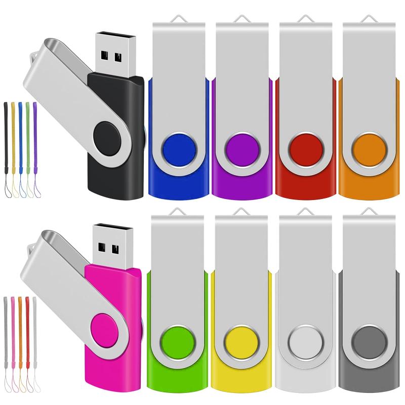 TEWENE USBメモリ 512MB 10個セット 10色 回転式 フラッシュメモリー フラッシュドライブ USBフラッシュメモリー USB2.0 コンパクト ストラップ付 (512MB, 10色)のサムネイル