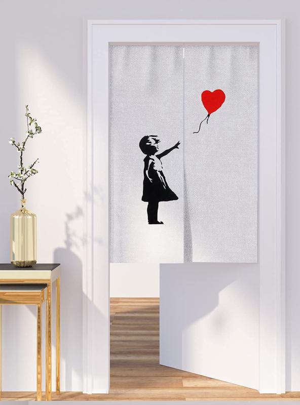 DiSAYoYo のれん バンクシー おしゃれ 間仕切り 遮光 北欧 ロング カーテン 暖簾 簡単 目隠し 見えにくい おもしろい 柔らかい 飾り 玄関 ドアカーテン キッチン リビング 飲食店 出入り口 85cmx9