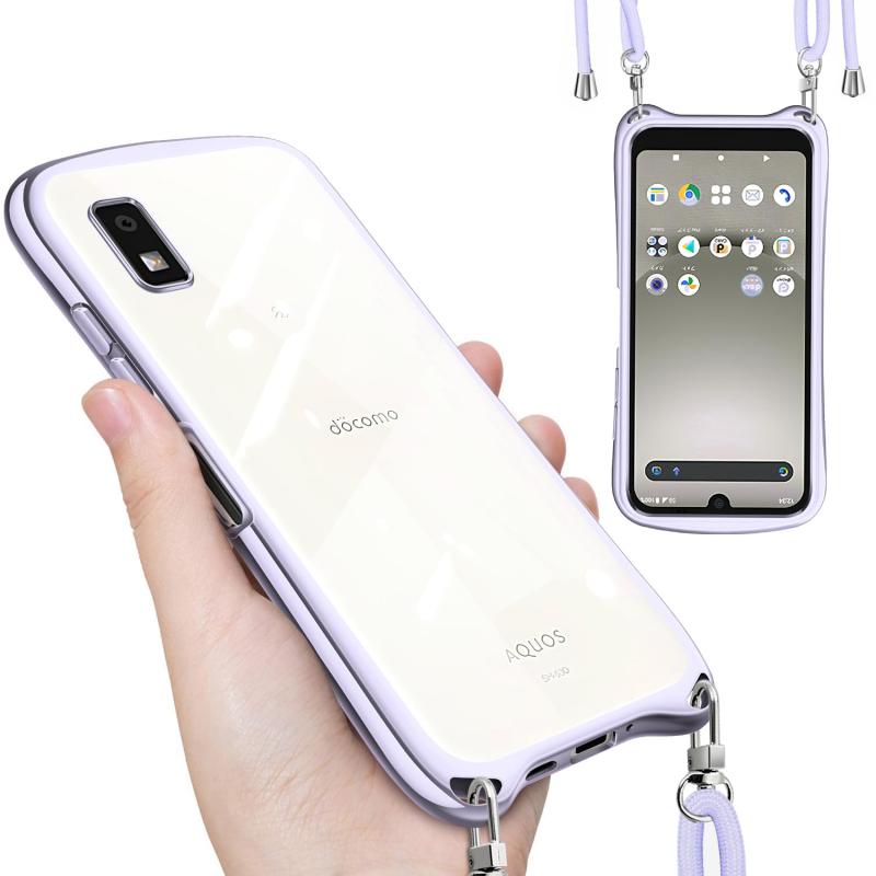 乐天商城 - AQUOS wish3 SH-53D 用の ケース ショルダー ストラップ アクオスウィッシュ3 カバー 斜めかけ 肩掛け 首掛け 韓国 アクオス wish3 SH53D 用の クリア スマホケース （スターリバーシルバー）