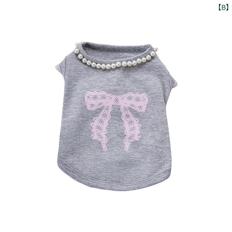 ペット 服 背心 Tシャツ 珍珠 蝶結び 中小型犬 夏用 男の子 女の子 灰 杏色 涤纶 ...