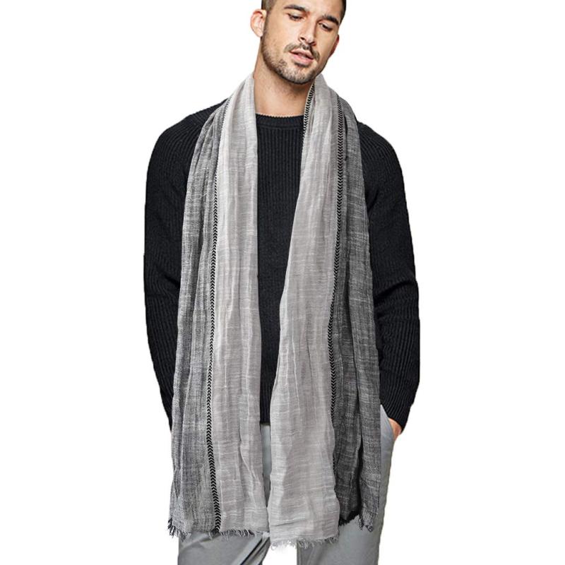 [DAMILY] スカーフ メンズ ストール 春秋物 ストール 大判 男性用 スカーフ 綿 ガーゼ マフラー ロングスカーフ おしゃれ 3色ステッチ柄 柔らか 春夏秋冬 UVカット＆冷房対策 防寒 ショール 男