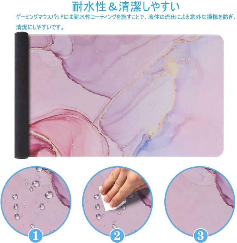 iCasso マウスパッド ゲーミング 大型 大理石模様 デスクマット90x40cm 耐水性 清潔しやすい 滑り止め ゴムベースデスクマット 仕事 ゲーム オフィス ホーム用（ピンク）