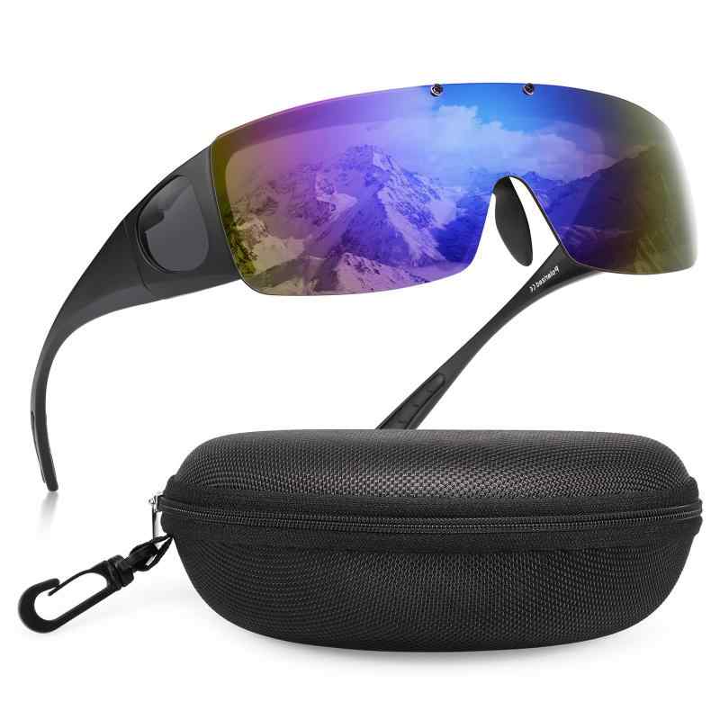 [Br'Guras] オーバーグラス 偏光サングラス メガネをかけたまま対応のサングラス 跳ね上げ式 UV400 紫外線カット サイクリング、釣り、ランニング、野球 格好いいサングラス (ブルーミラー)(4)