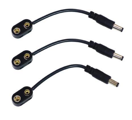 【ENERGY CHAIN】エフェクター 電源供給用 バッテリースナップ 15CM 9V電池⇔ACアダプター用ジャック変換 センターマイナス仕様 Iタイプ (3個セット)