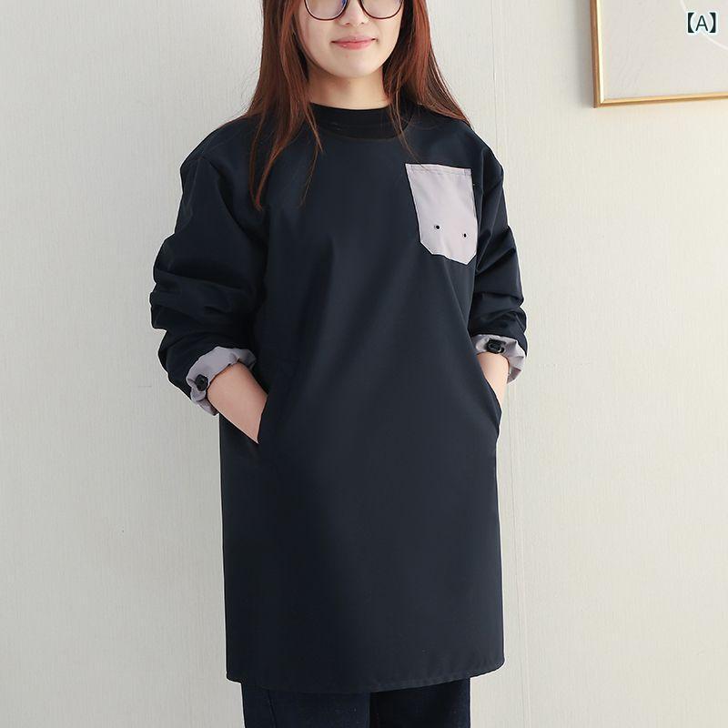 Rakuten - 有袖 防水 囲裙 長袖 防汚 黒 防水布 現代 シンプル 成人 理容師 ペット 花屋 屋外 仕事服 居家