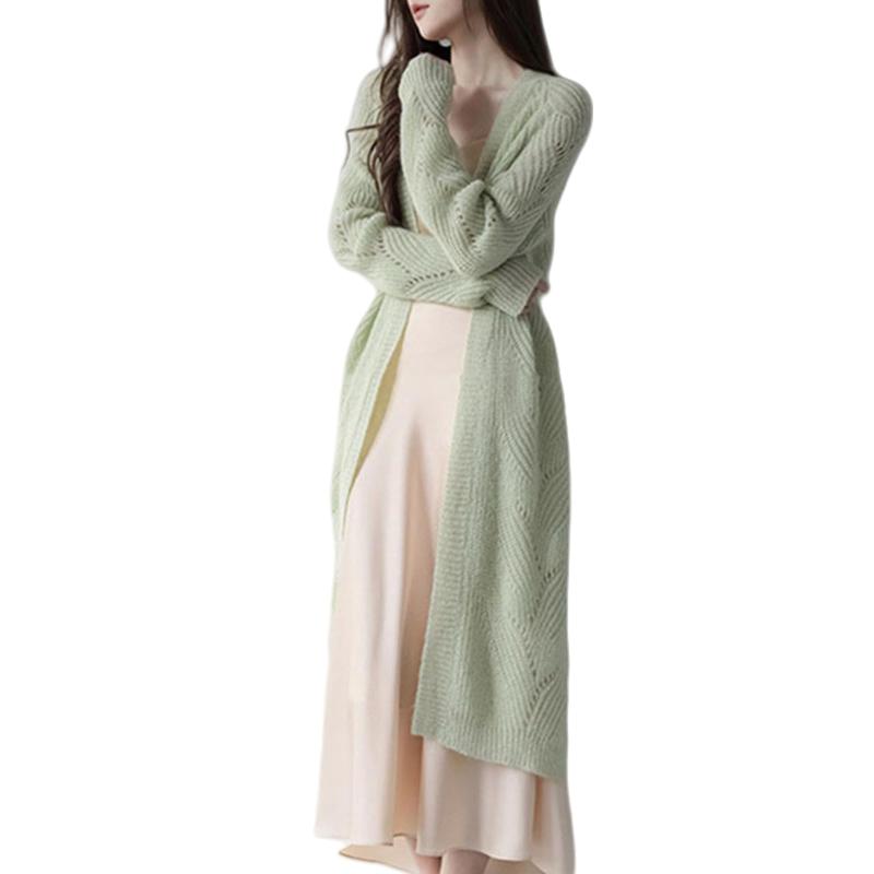 [MlleeSSeeldyTRC] カーディガン レディース ロング ニット 透かし編み トップス 長袖 カットソー 無地 アウター ゆったり 体型カバー 薄手 冷房対策 日焼け防止 普段着 通勤 春 夏 秋